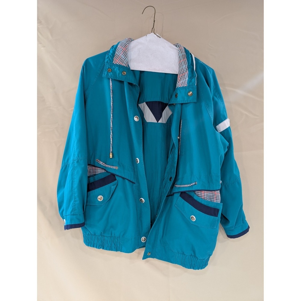CURRENT SEEN Women's Vintage Windbreaker Jacket M Blue Snap Front Plaid Lining - Picture 2 of 6